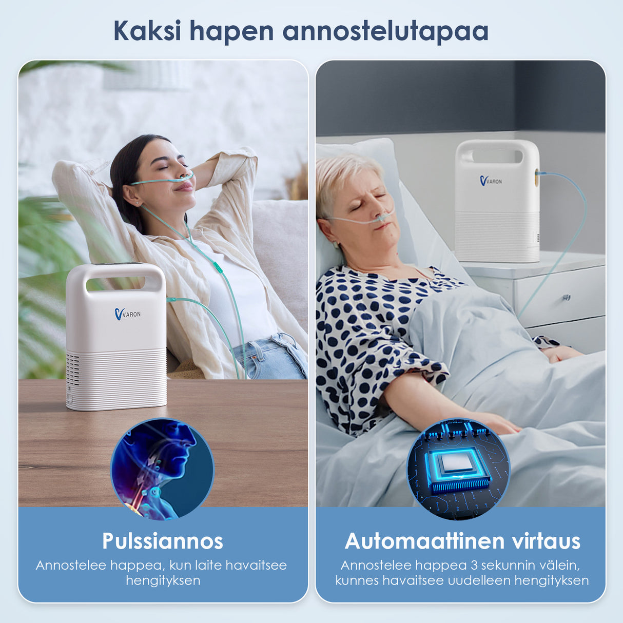 VARON kannettava happirikastin VP-2 | 24 tunnin jatkuva käyttö, pitkä akunkesto, kevyt ja matkustamiseen sopiva, CE-hyväksytty