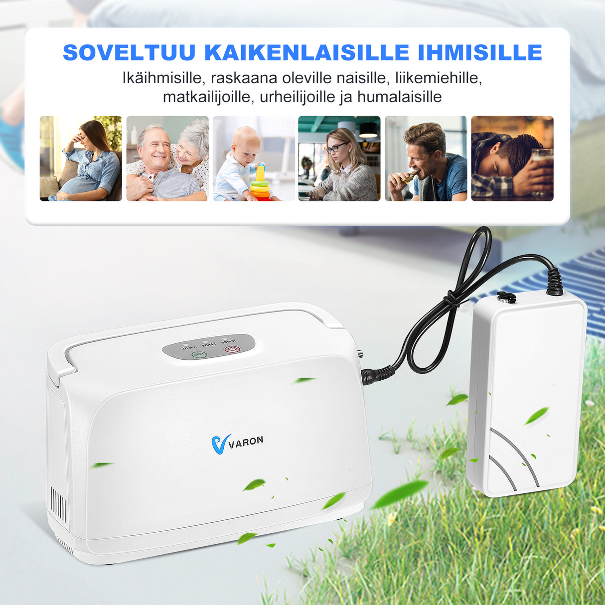 VARON kevyt kannettava happikonsentraattori VL-1 | CE-sertifioitu
