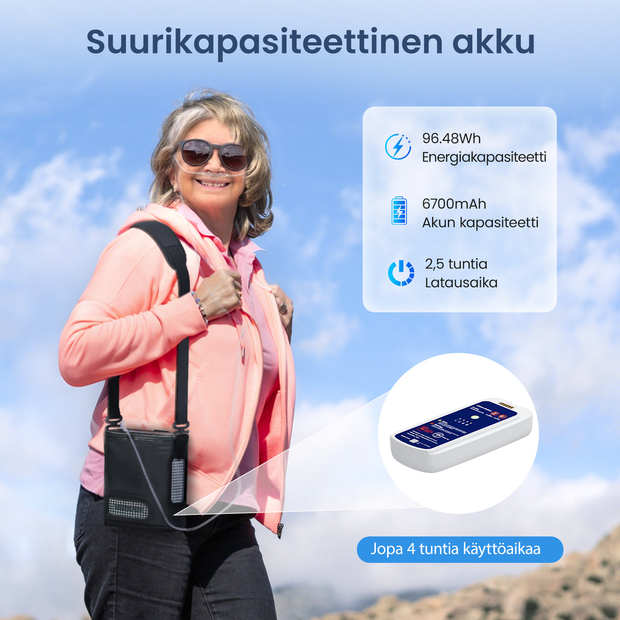 VARON kannettava happirikastin VP-8G | Kannettava happikonsentraattori pulssivirtatekniikalla (1–8 asetusta)