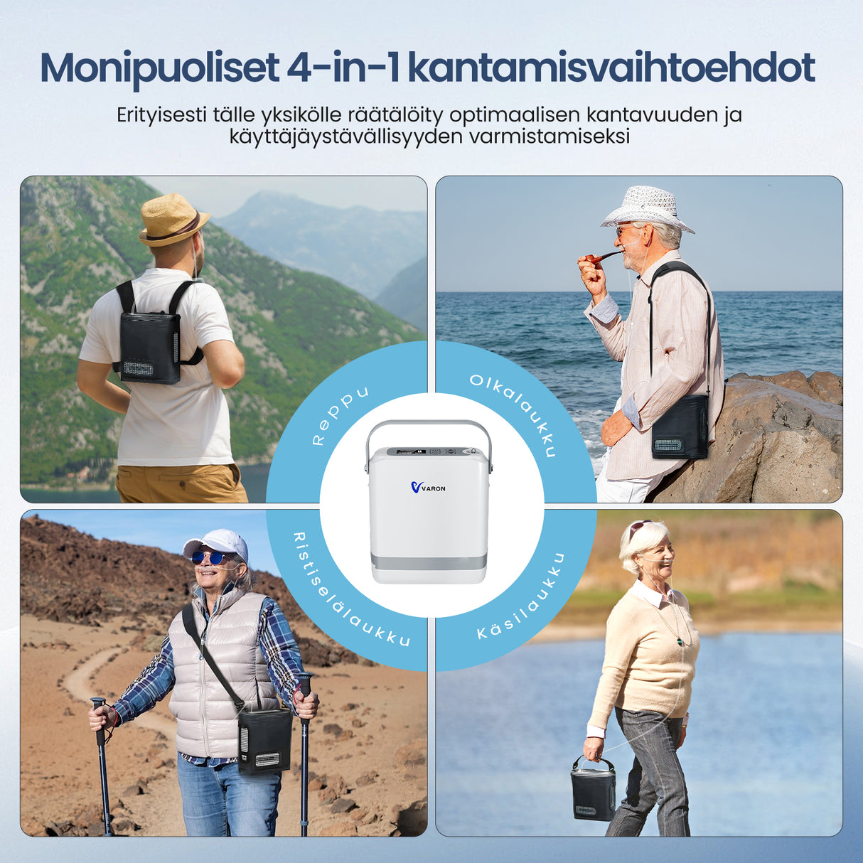 VARON kannettava happirikastin VP-8G | Kannettava happikonsentraattori pulssivirtatekniikalla (1–8 asetusta)